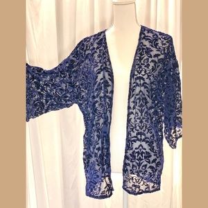 S/M Blue Velvet and Sheer Kimono